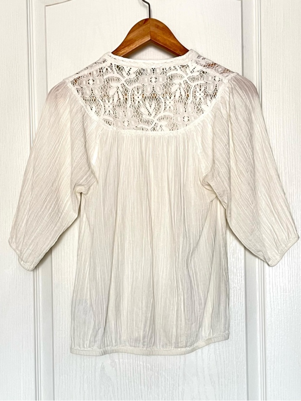 Ricki’s White Lace Boho Blouse Peasant Gauze Top Size 0 Cottagecore Romantic - Picture 2 of 16